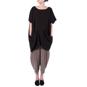 Lagenlook Howard Tunic Dress Linen Blend Black Sz M/L